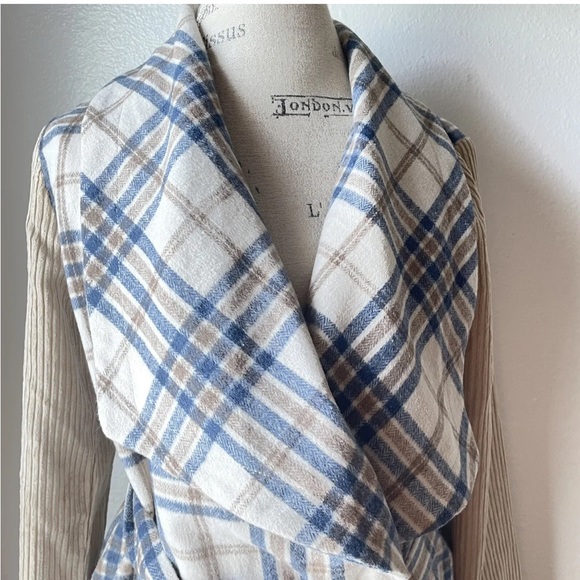 NWT Entro Plaid Flannel and Corduroy Sleeved Draped Front Jacket with Belt - Picture 4 of 8